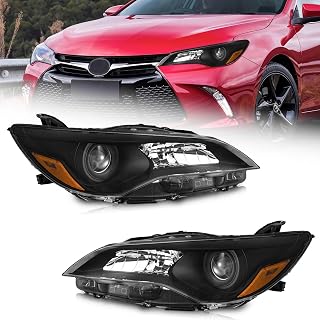 WEELMOTO Headlights for 2015 2016 2017 Toyota Camry XLE LE SE Factory Models Only [4-Door Sedan], Headlight Assembly for 15 16 17 Camry Replacement Black Housing Clear Lens Driver&Passenger Side
