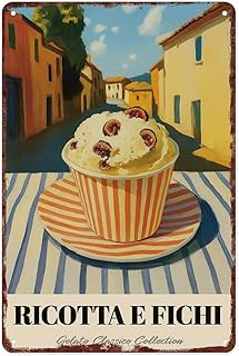 Vintage Aluminum Metal Sign, Ricotta E Fichi Gelato Theme Retro Wall Art, 8x12 Inch, Decorative Tin Sign for Coffee Shop Kitchen Cafe Restaurant Wall Decor