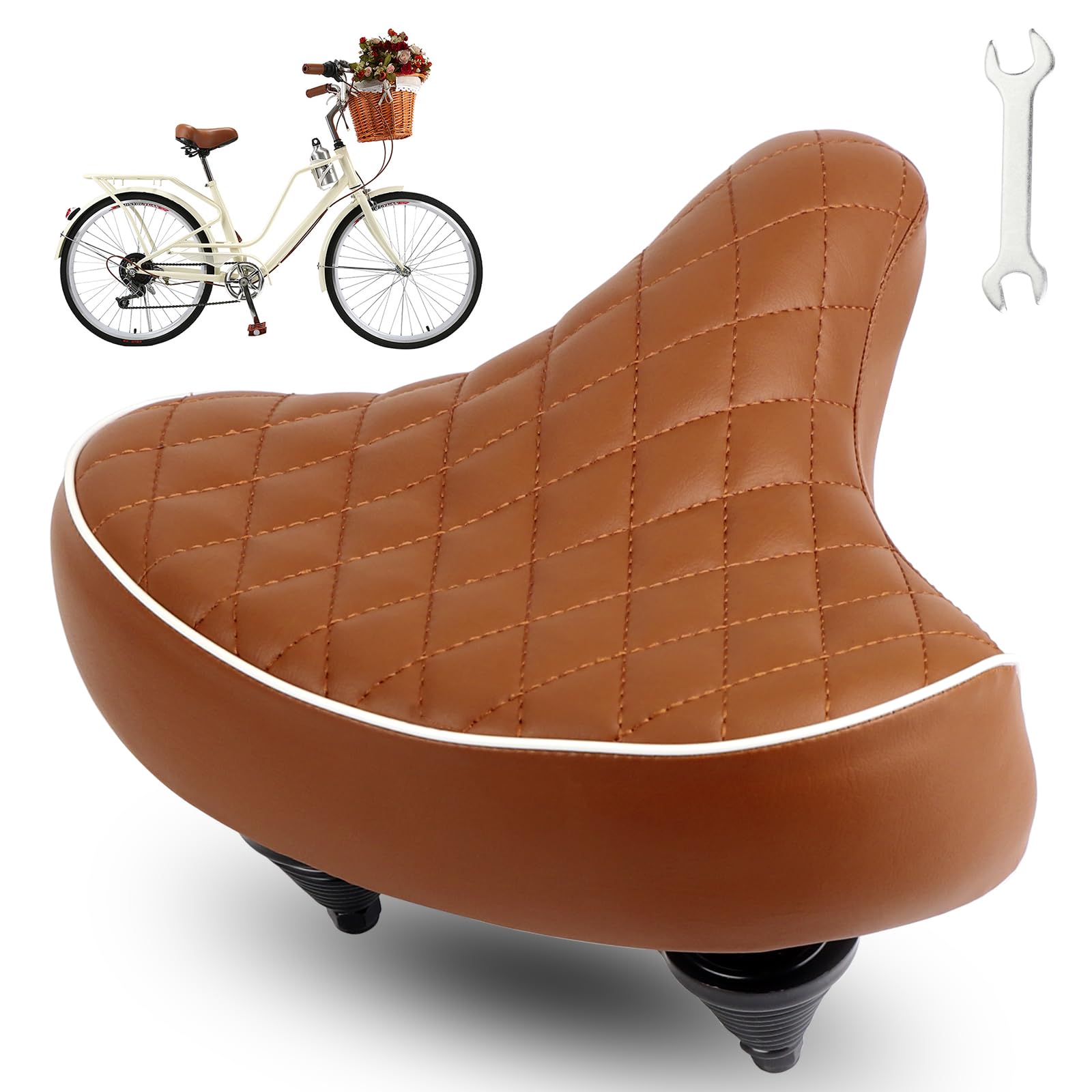 Selle de vélo confortable - Selle de ville de qualité supérieure avec cuir PU, mousse à mémoire de forme et outils - Pour vélo de ville, vélo de trekking, VTT, vélo femme, cruiser et vélo rétro
