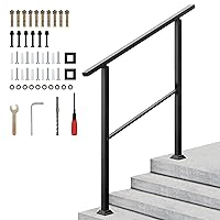 Vista 1 de Pasamanos para escalones al aire libre se adapta a 3-4 escalones, barandilla negra de hierro forjado para rampas, porches, rango de transición