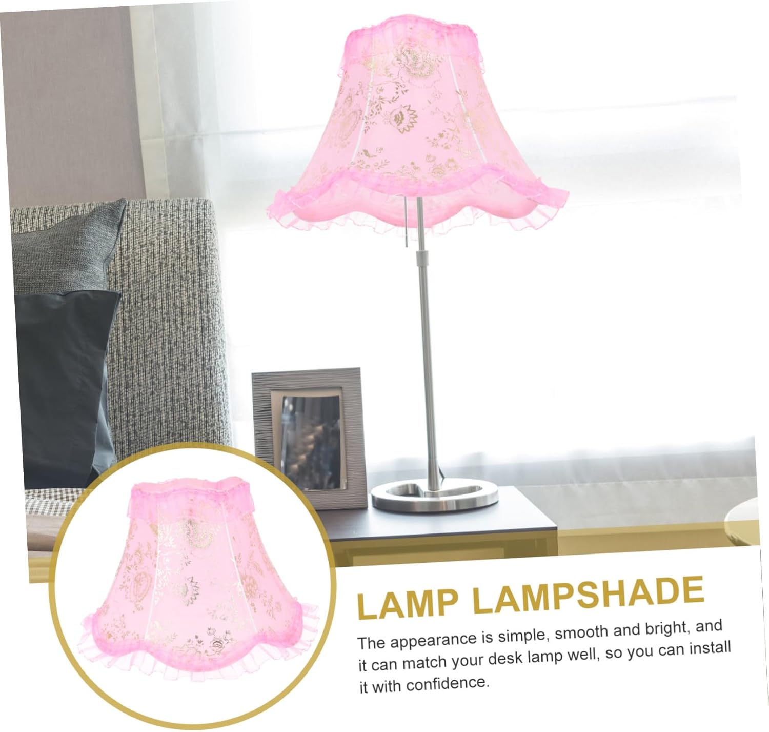 Vintage Small Drum Lampshade with Base Pink Lace Fabric Lamp Cover for Indoor Floor Table Desk Lamps Chic Beaded Accessory for Bedroom Living Office Decor
