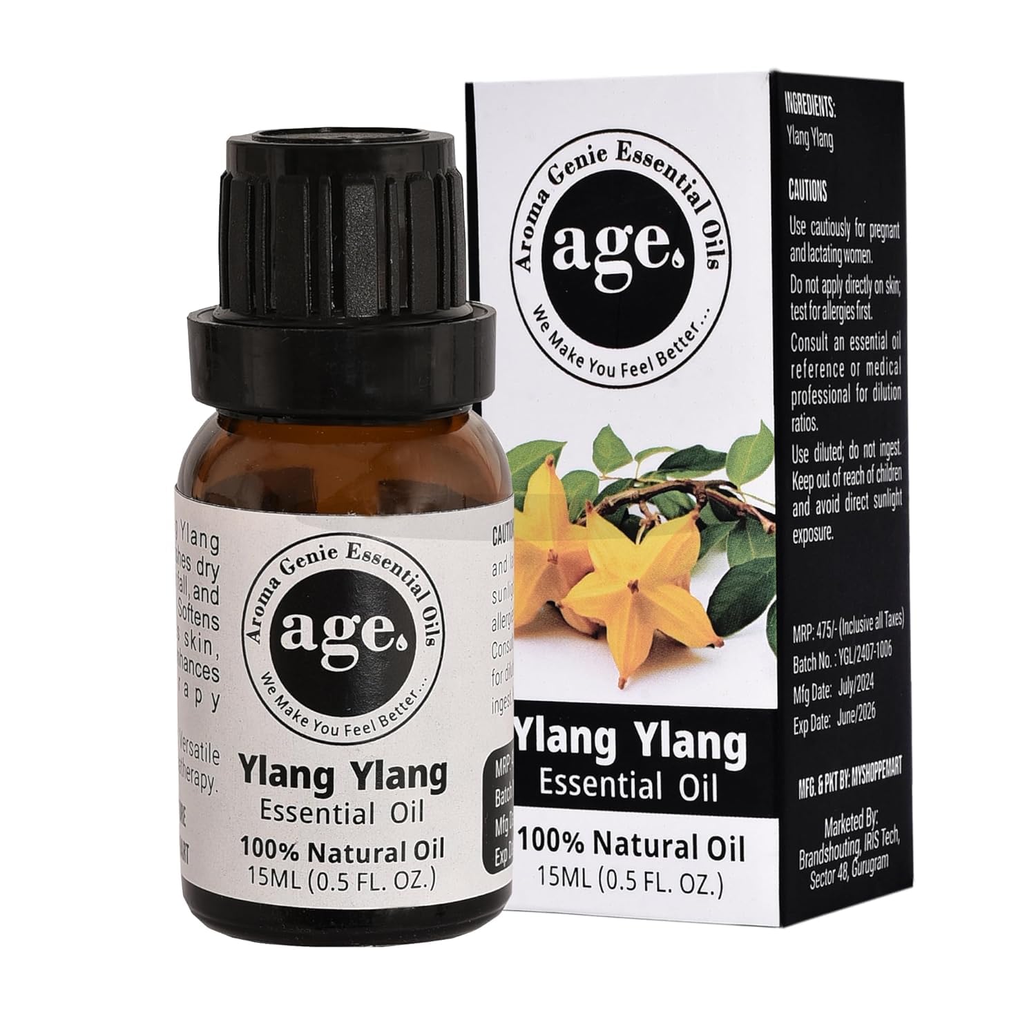 Aroma Genie Ylang Ylang Essential Oil for Strengthen Hair Roots, Control Hair Fall, Skin Moisture, Controls Acne, Aromatherapy - 100% Pure, Natural & Undiluted Premium Essential Oil, 15ml (B0D9TPPKCW) Amazon Price History, Amazon Price Tracker