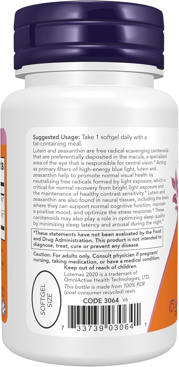 NOW Foods Supplements, Lutein & Zeaxanthin with 25 mg Lutein and 5 mg Zeaxanthin, 60 Softgels