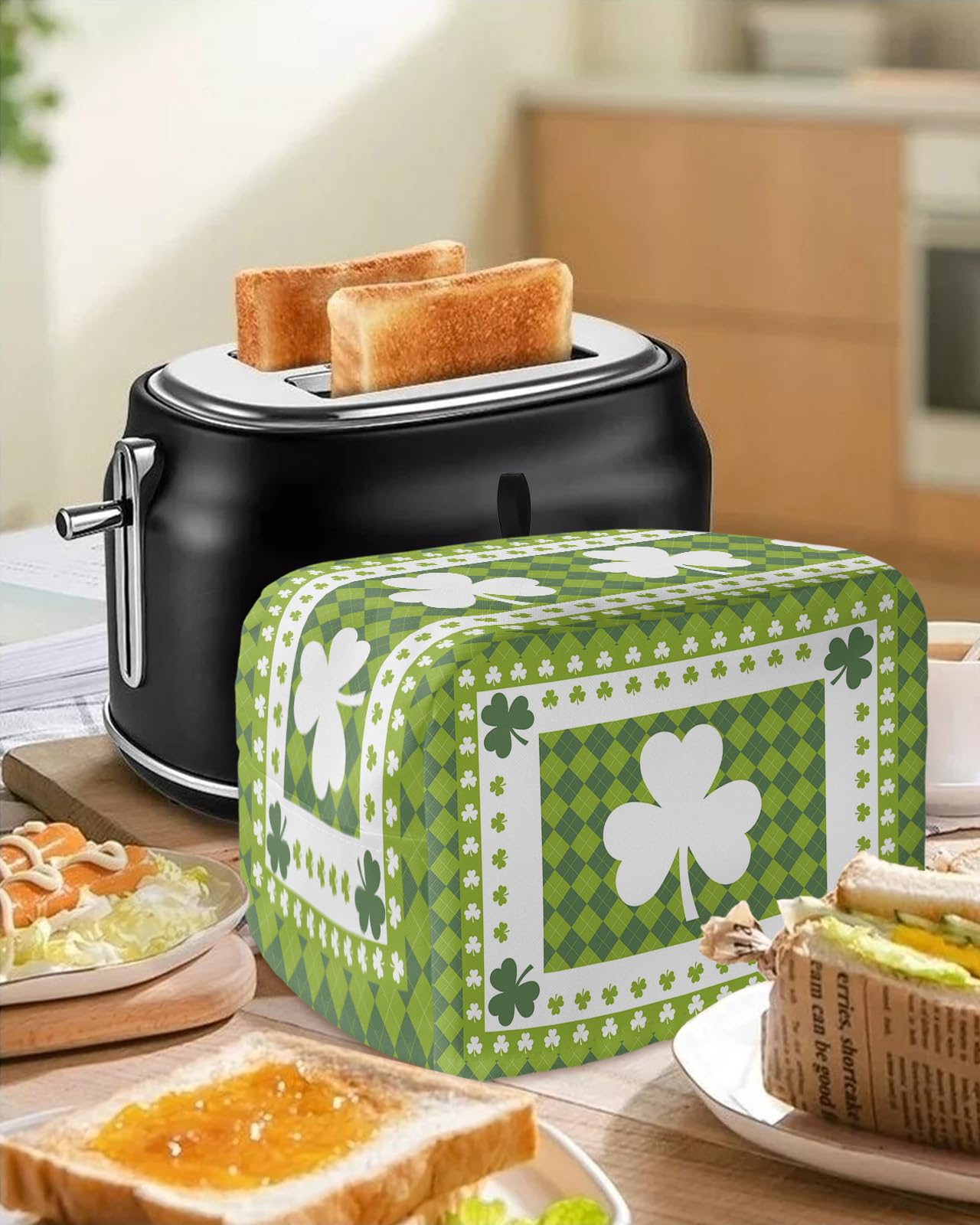 Cat Shamrock Music Note Toaster Cover - Dustproof Universal Cover For 2-Slice Toasters, St. Patrick's Day Kitchen Decor