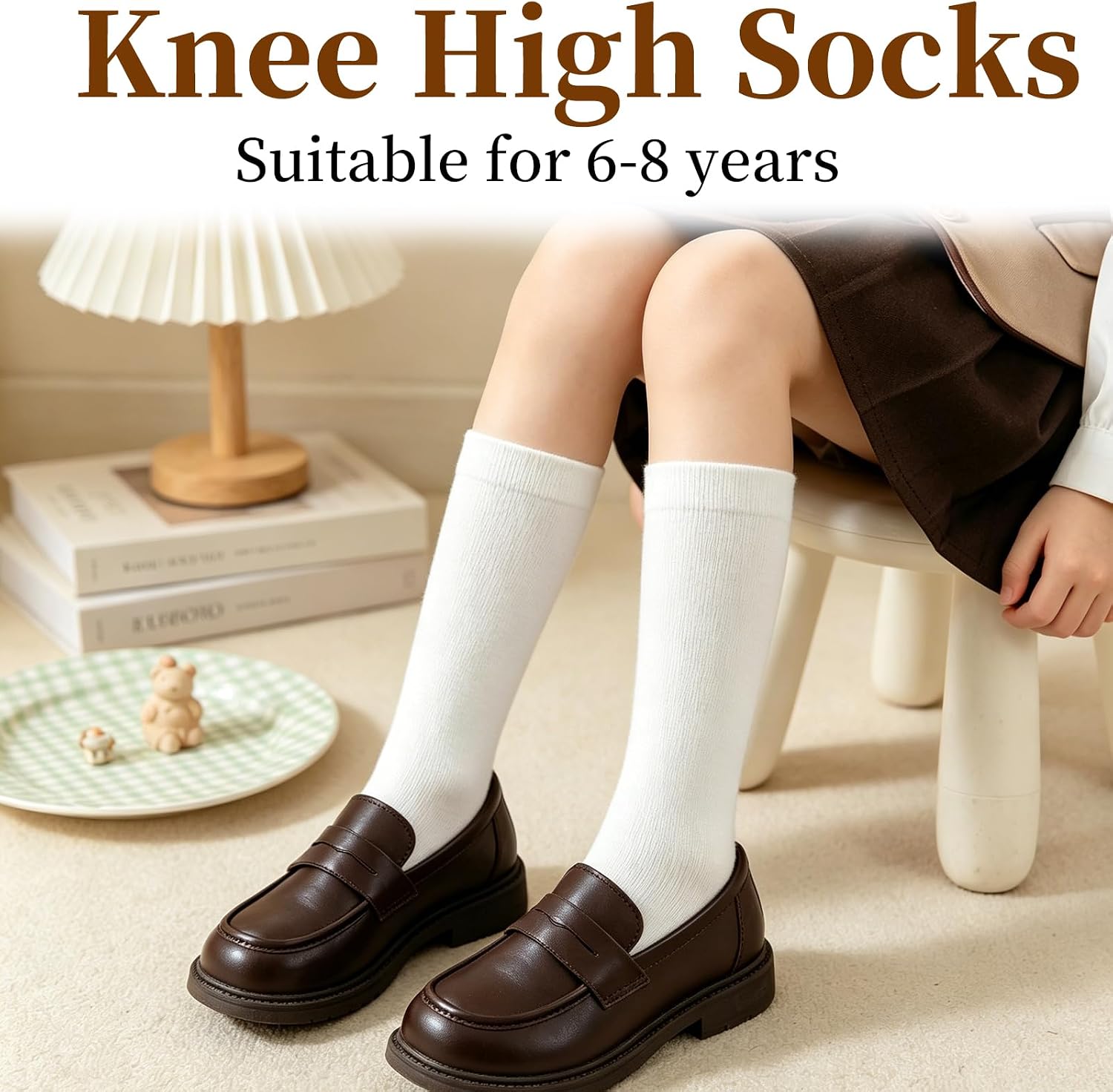 3 Pairs Girls Knee High Socks School Uniform Socks Cotton Seamless Long Socks for Girls Kids