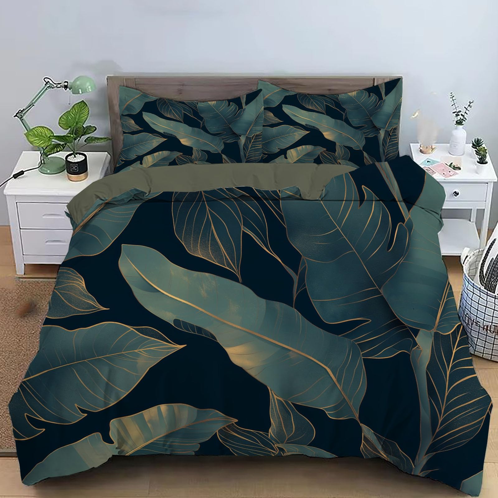 Housse de Couette Plante Art Réversible au Design Dessiné Main
