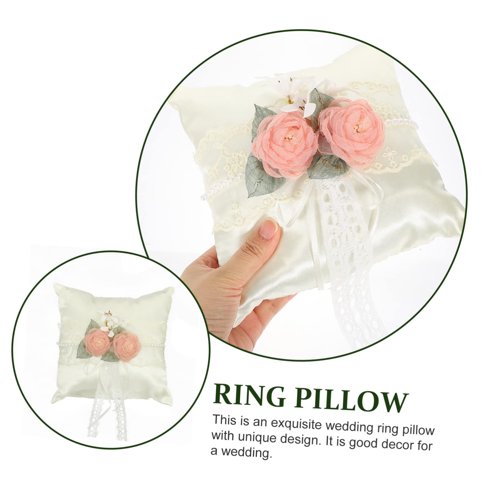 STOBAZA 5pezzi Cuscino Portafedi Elegante Per Matrimonio Bianco Con Fiori Decorativi Supporto Anello Fidanzamento Per Cerimonie Nuziali e Decorazioni Stile Romantico