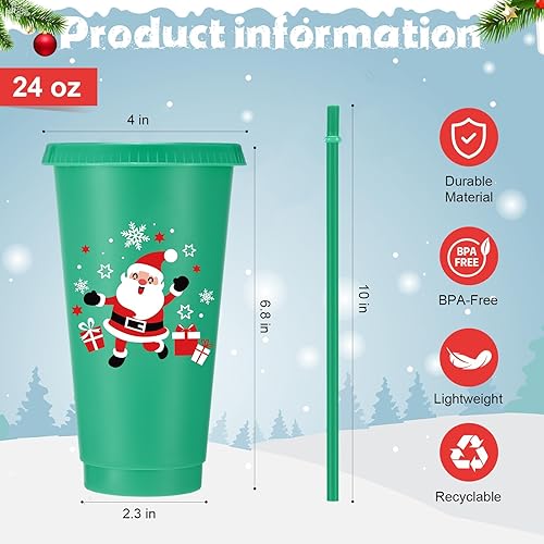 Miniatura 2 de Umigy 24 vasos de Navidad de 24 onzas de plástico reutilizables con tapas y pajitas para café, vino, bebidas frías y calientes, para decoración de