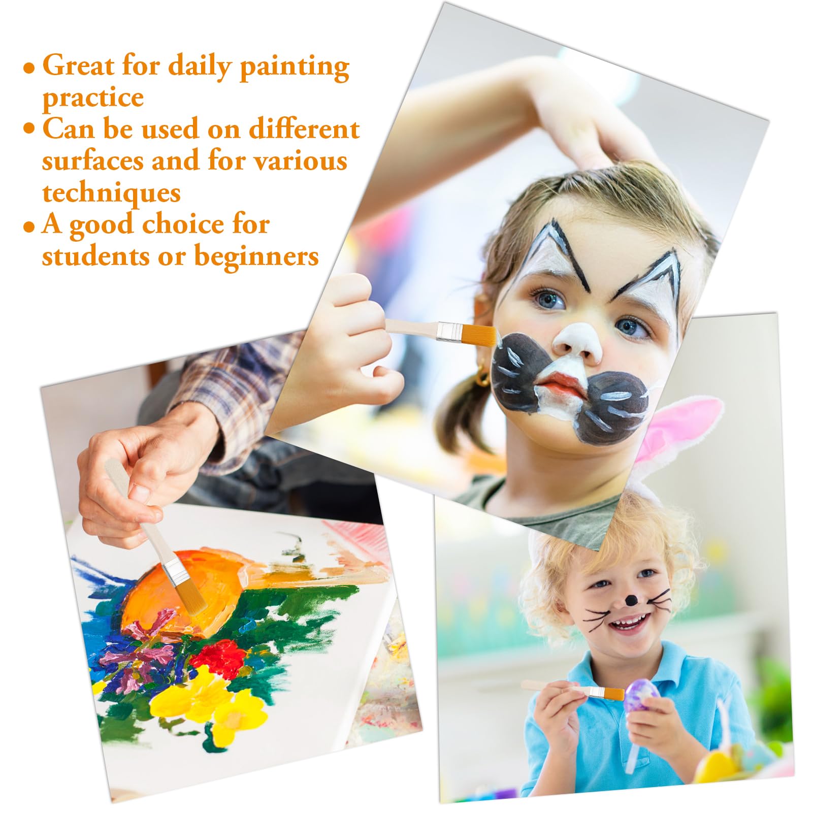 Lot De 25 Petits Pinceaux Plats - Pour Peinture - Manche En Bois