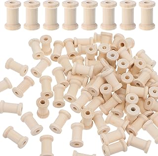 50pcs Wooden Spools of Crafts, 1" x 0.62" Wooden Empty Spools, Small Unfinished Wood Empty Thread Spool, Natural Wood Thread Bobbin for Crafts Embroidery, Organizing Ribbon Chains