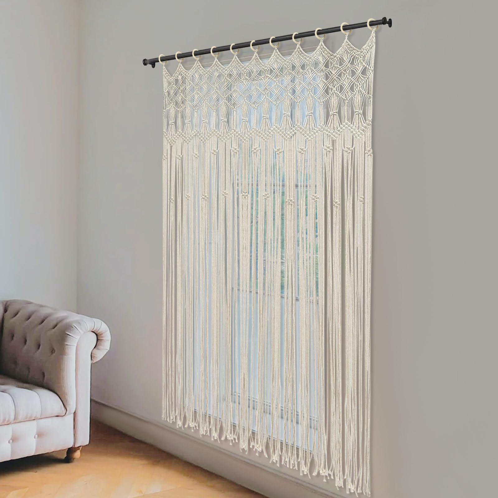 Rideau en macramé, 120 x 195 cm, pour fenêtre, porte de penderie, longue toile de fond de mariage, peut être utilisée dans les salons, les couloirs, les arches de salle de bain et les chambres