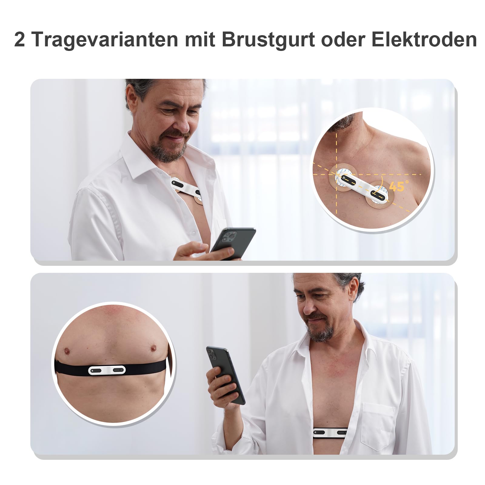 CheckMe ER1-LW 24 Stunden Langzeit EKG Gerät für Zuhause, AI-EKG Analyse EKG Monitor mit OLED-Bildschirm, EKG-Ereignismarker-Funktion, Kompatibel mit Allgemeine Elektrodenpads