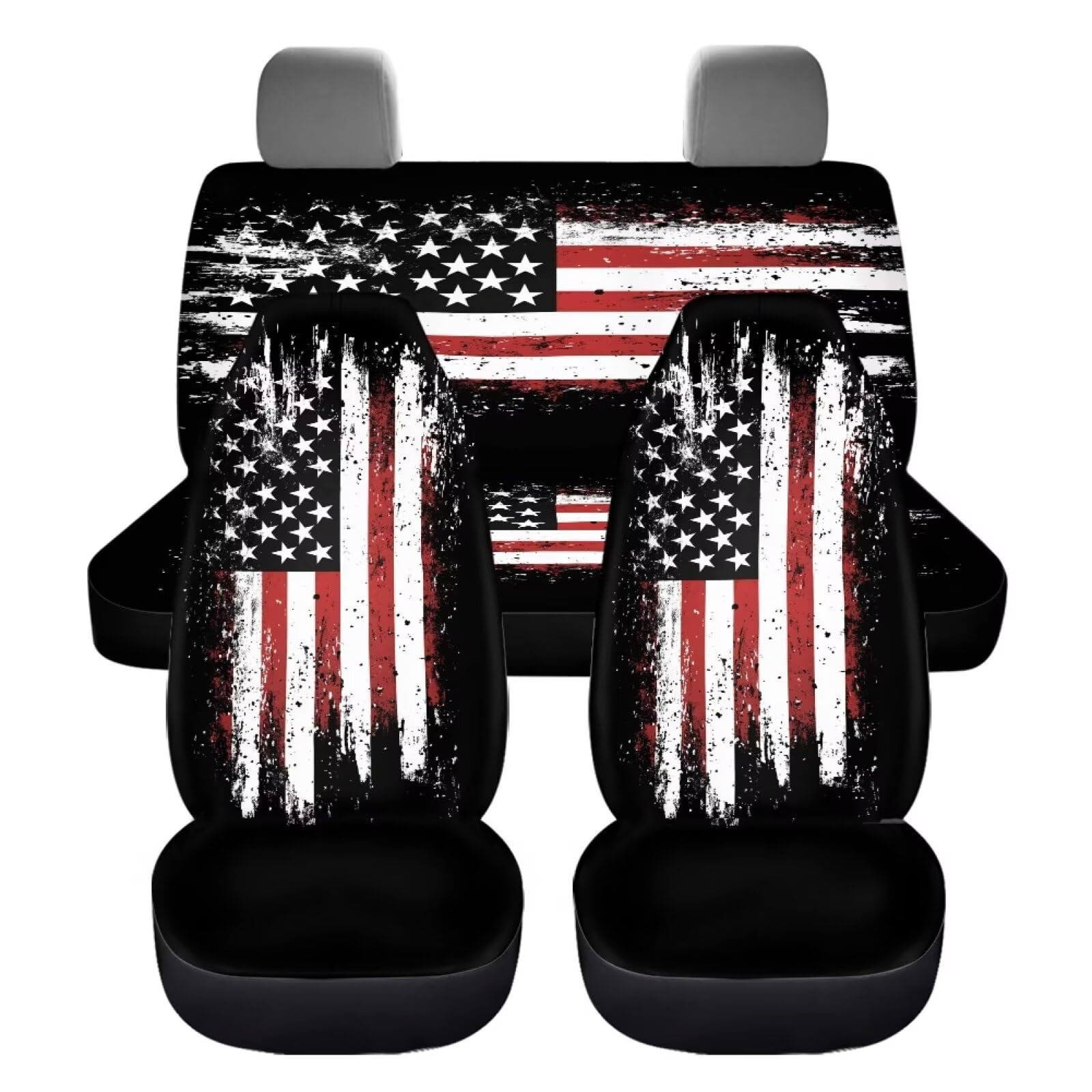 KEIAHUAN 4th of July Car Seat Cover Full Set American Flag Patriotic Breathable Car Front Seat Cover and Rear Bench Cover Set of 4