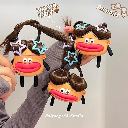 Miniatura 4 de para AirPods Pro Funda, Linda Funda de AirPod Pro 3D de Niña Fea con Boca de Salchicha de Dibujos Animados, Funda Protectora de Silicona Suave Boca