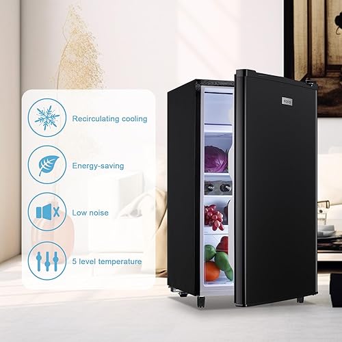 Miniatura 3 de WANAI Mini refrigerador de 3.2 pies cúbicos de una sola puerta con congelador con control ajustable de 5 temperaturas para el hogar, cocina,