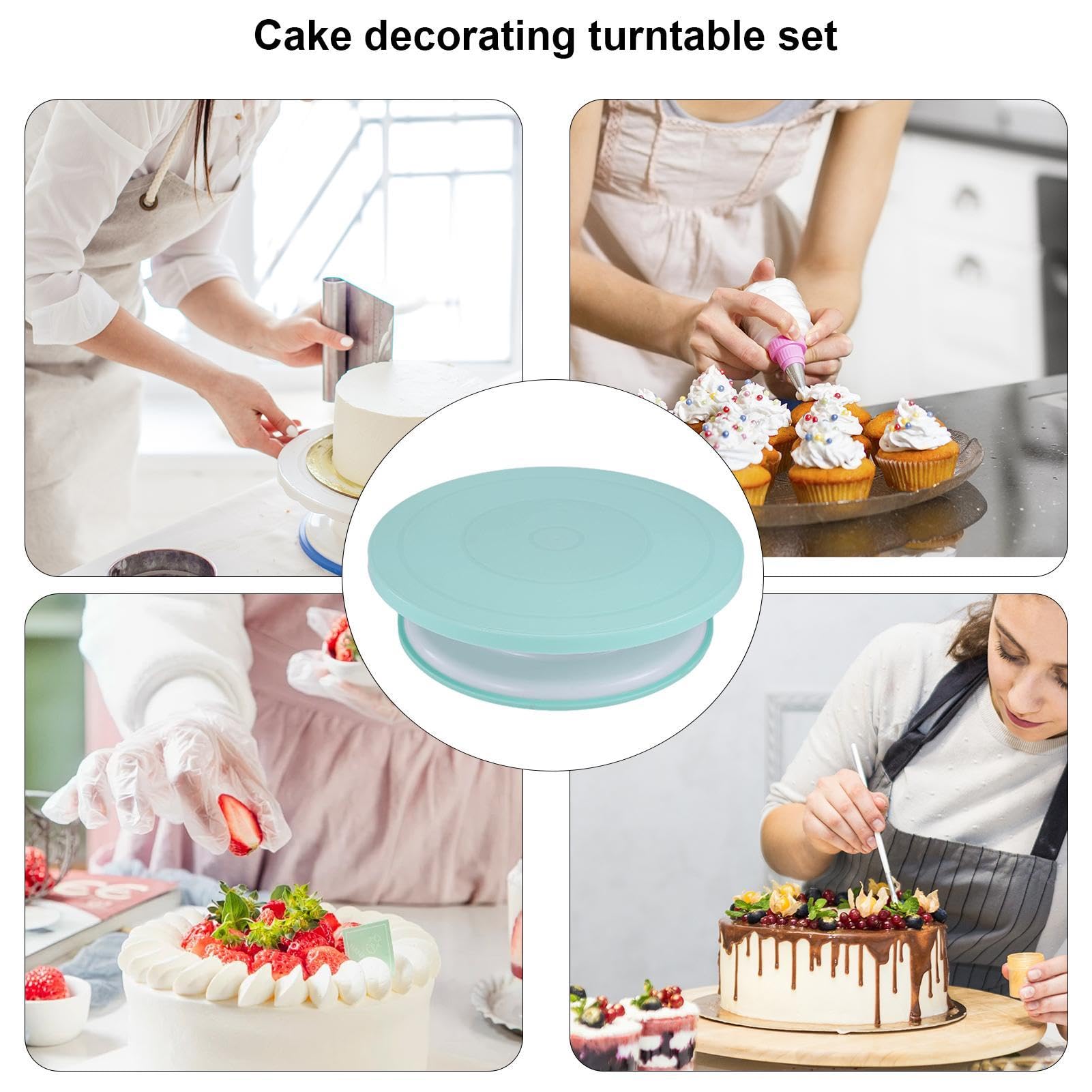 Drehteller zum Dekorieren von Kuchen – Ständer für Kuchendekoration in Lebensmittelqualität, sanfte, geräuschlose Drehung, Set mit Backzubehör, einschließlich 1 Spatel, 3 Zuckergus