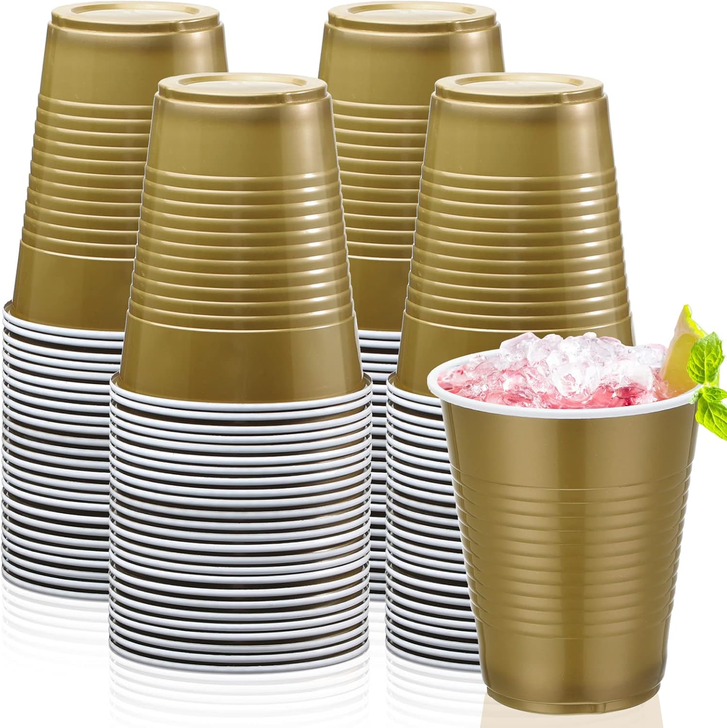 Zubebe 100 Pack 18oz Gold Cups, Disposable Plastic Cups Large Drinking for Wedding, Graduation Party, Beer Taste Serving, Snacks Samples and Tastings