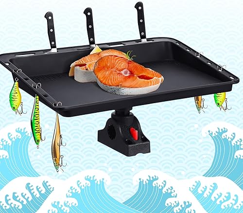 Miniatura 4 de Lenwen Tabla de cortar de cebo para barco de 13.7 x 10.6 pulgadas, mesa de filete negro, mesa de filete de pesca, parrillas de barco con soporte