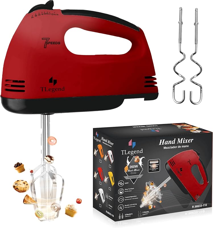 Hand Mixer Electric Handheld – 7 Speed Ultra Power Electric Mixer Handheld (Red)