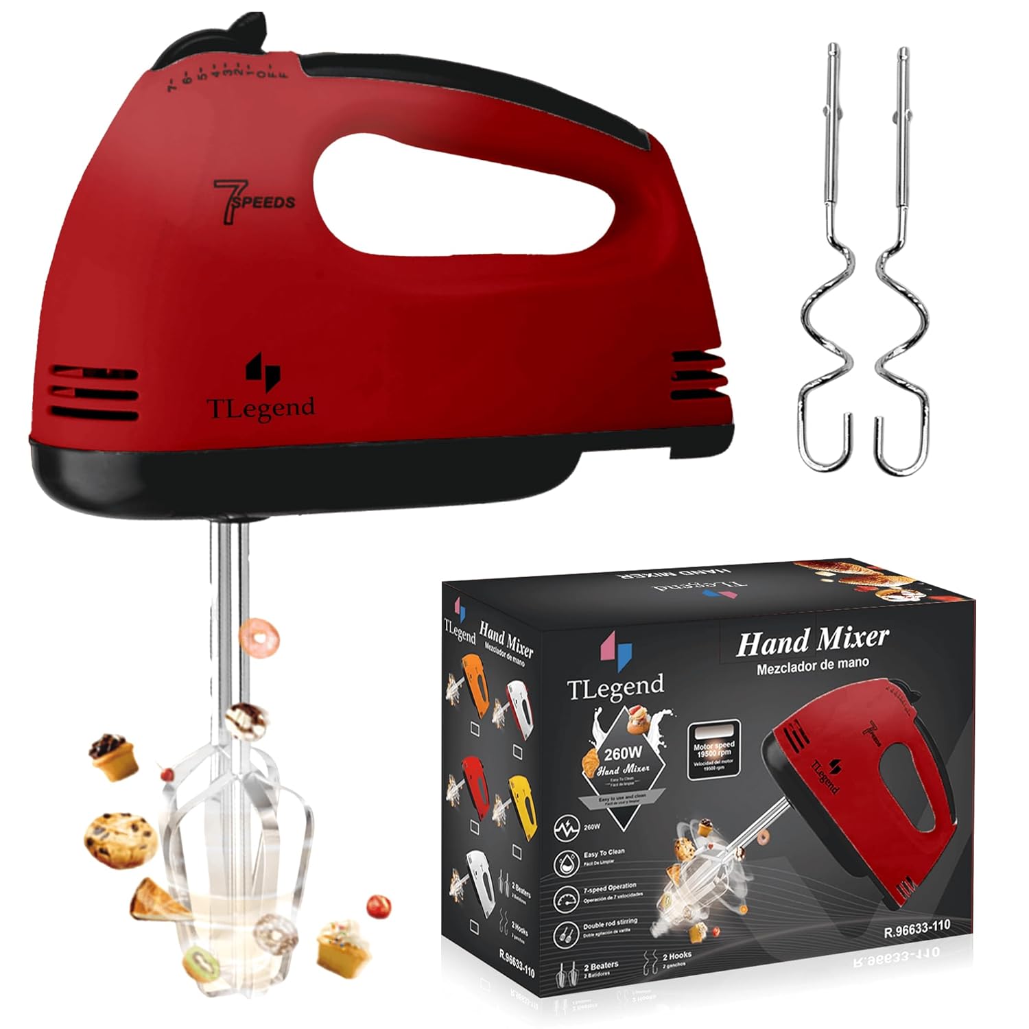 TechnoLegend Hand Mixer Electric Handheld 7 Speed Ultra Power Electric Mixer Handheld Red
