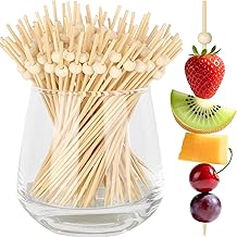 200PCS Cocktail Picks, Natural Wooden Ball Fancy Toothpicks for Appetizers, 4.7 Inch Long Bamboo Skewers Garnish Sticks for Food Drinks Sandwich Fruit Charcuterie Boards Accessories Party Supplies