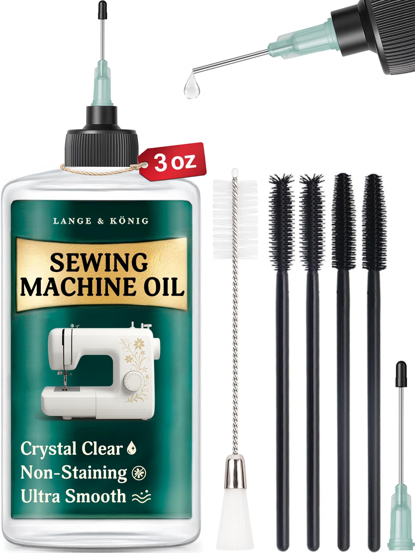 3.4 Oz Sewing Machine Oil Set Including 1" & 1.5" Precision Oil Applicators & 5X Speciali…
