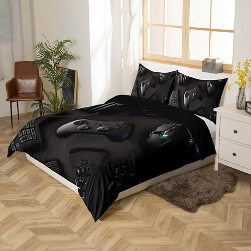 Miniatura 2 de Moderno juego de ropa de cama con estampado de consola de videojuegos, ratón y teclado, auriculares, funda de edredón decorativa de 3 piezas con 2