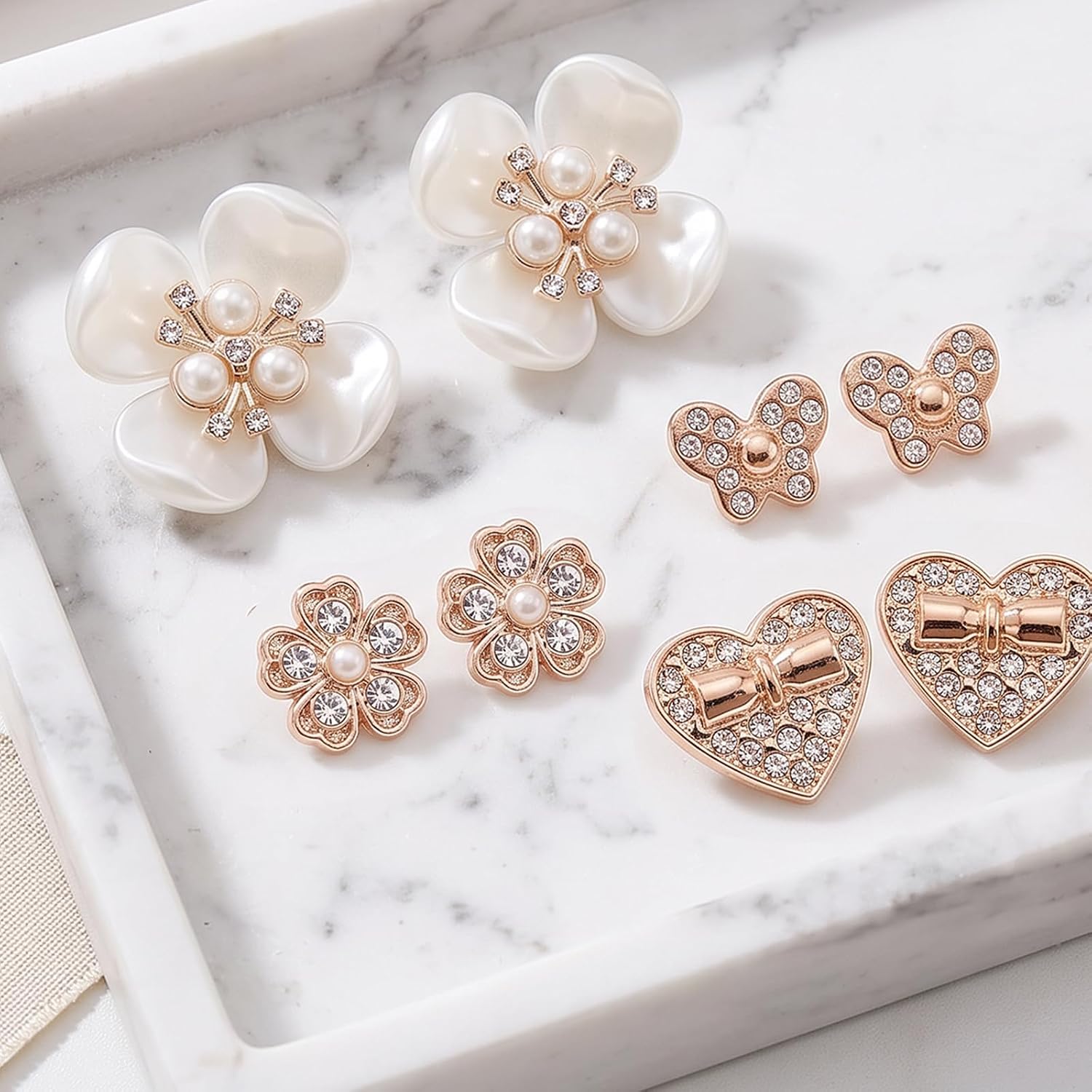 24Pcs Gold Bling Shoe Charms for Women Girls, Pearl Flower Chain Decor