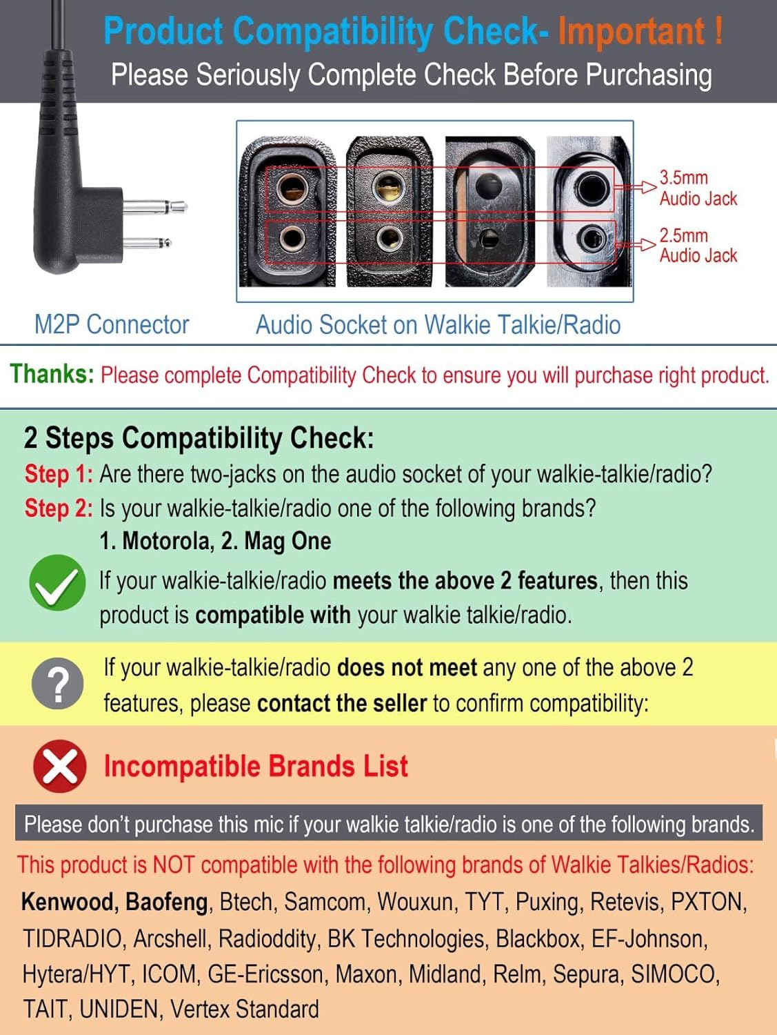 commountain Speaker Mic for Motorola Radios R2 CP100D CP200D CP200 CP185 CLS1410 CLS1110 BPR40D BPR40 RDU4100 RDU4160D RMU2040 RMU2080D CLS RDU RMU, PMMN4013 PMMN4013A 2 Pin Shoulder Microphone - Image 2