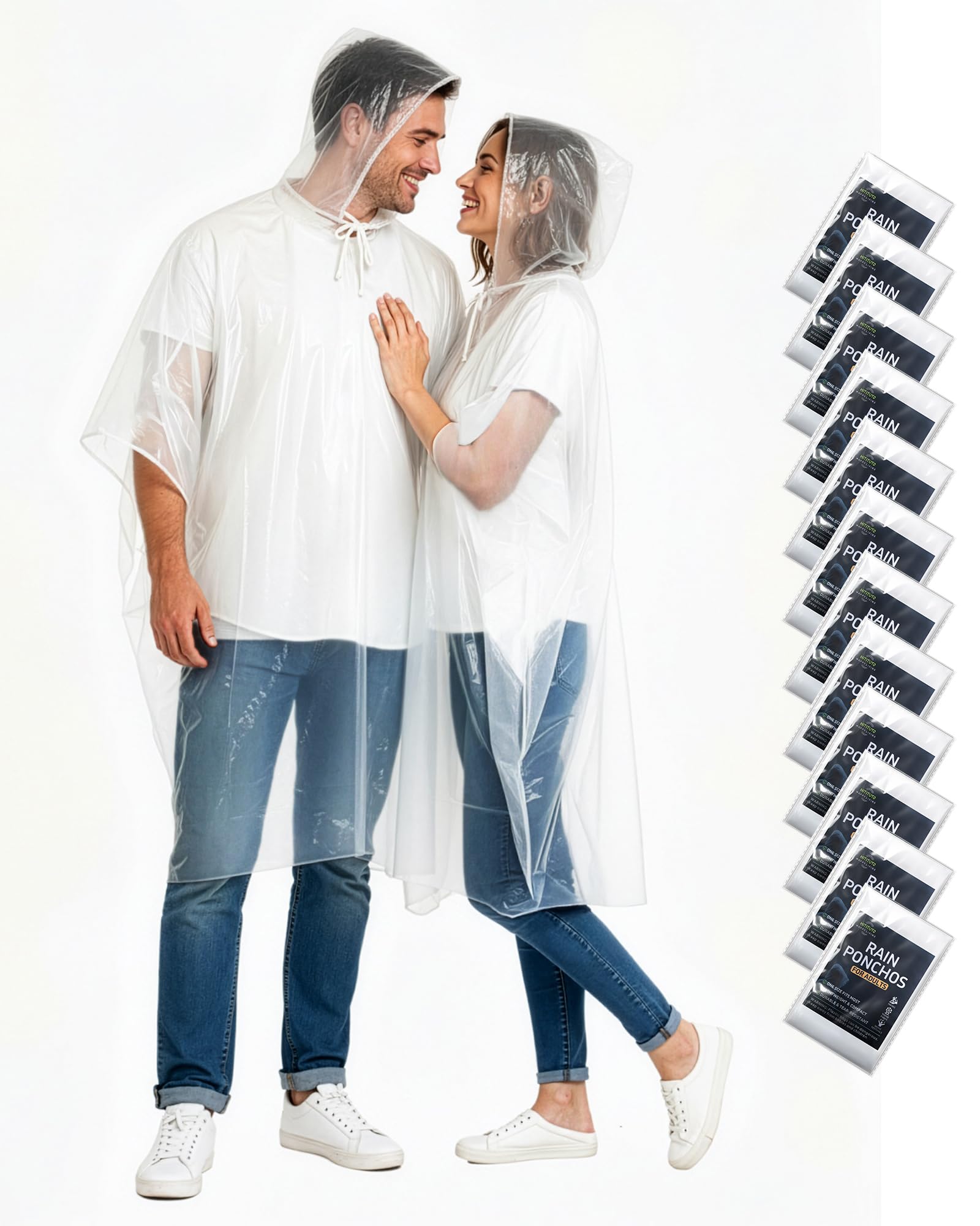 Hitituto Rain Ponchos Family Pack Kids– 6/12/24 Pack Disposable Poncho with Hood, Clear & Assorted Colors, Home Survival Kits