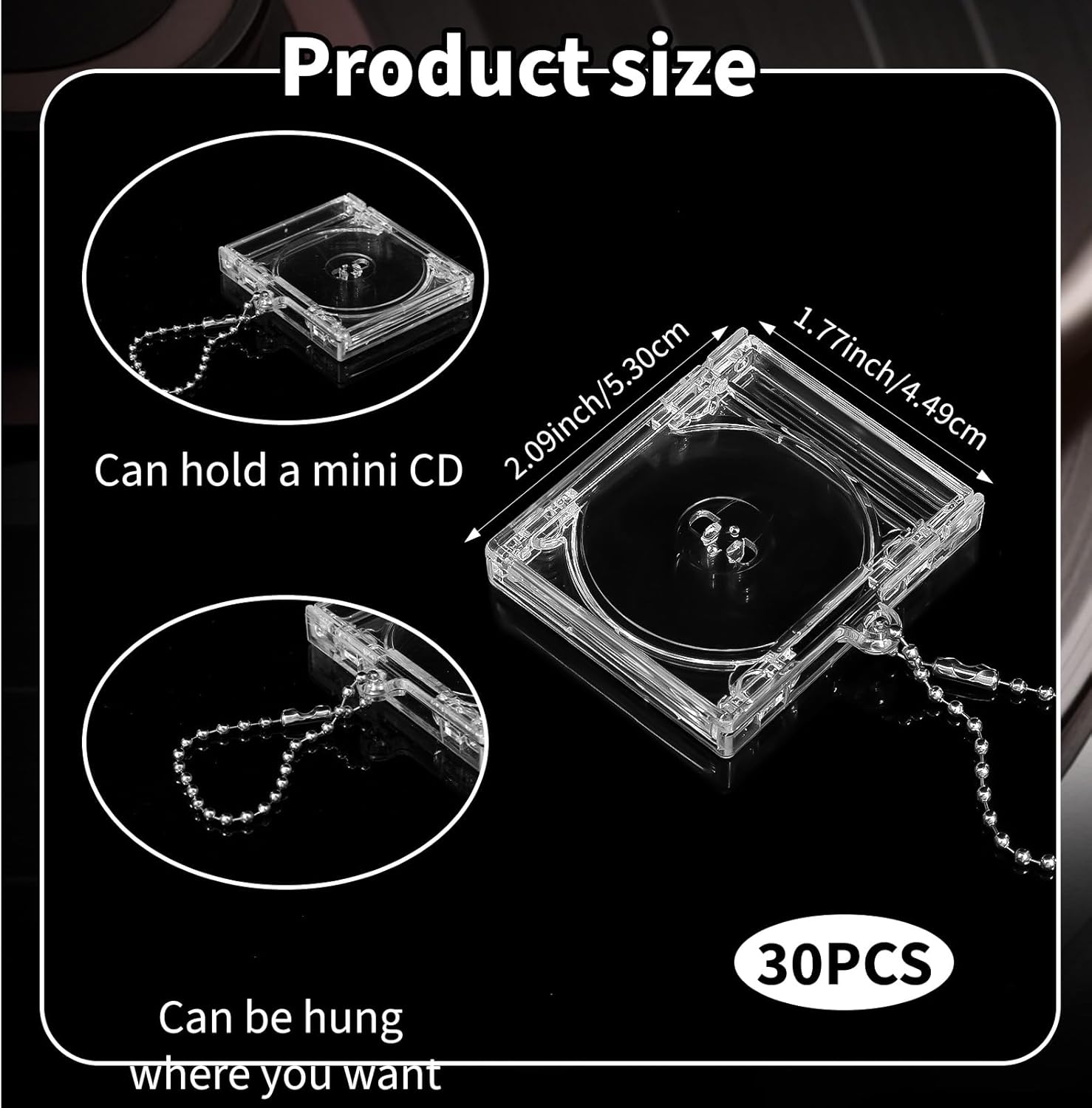 30 Pcs Mini Cd Holder Keychain Album Cases Plastic Cd Cases Clear DVD Cover Bulk DVD Jewel Keyring Music Blank Mini Compact Disc Holder Pendant Personalized for DIY Backpack Hanging Decor Gifts