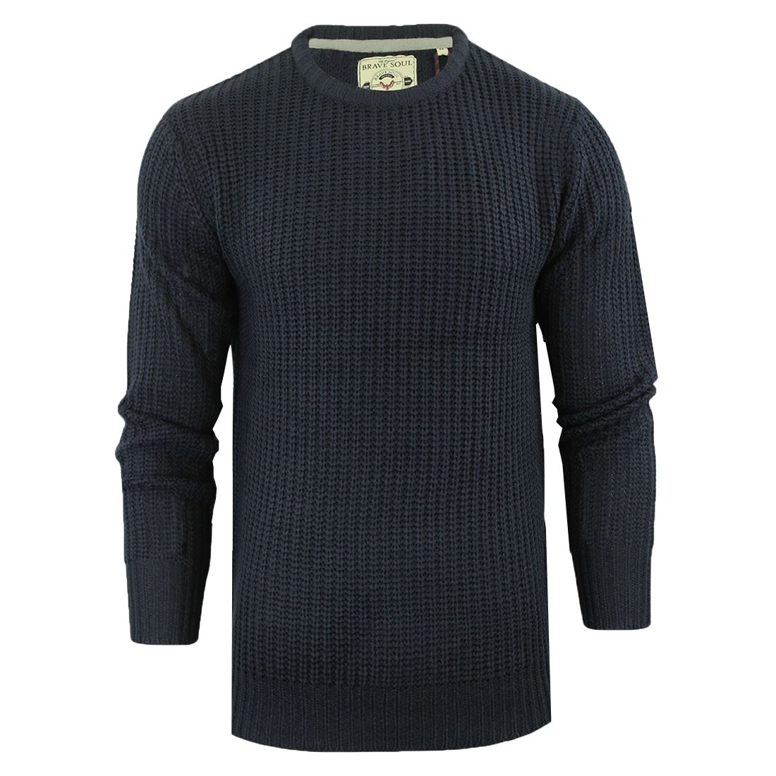 Mens Brave Soul 'Binary' & 'Neutron' Crew Neck Jumper Fishermans Chunky Rib Knit
