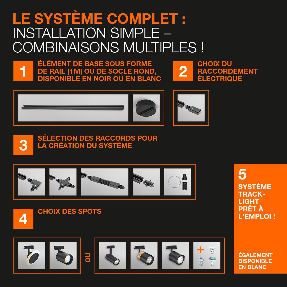LEDVANCE Tête d'éclairage du système de rail SMART+ Tracklight WiFi, noir, 6,5 W, 480 lm, tête directionnelle, blanc réglable 3000K-6500K, contrôlable par application, compatible Amazon, Google, etc.