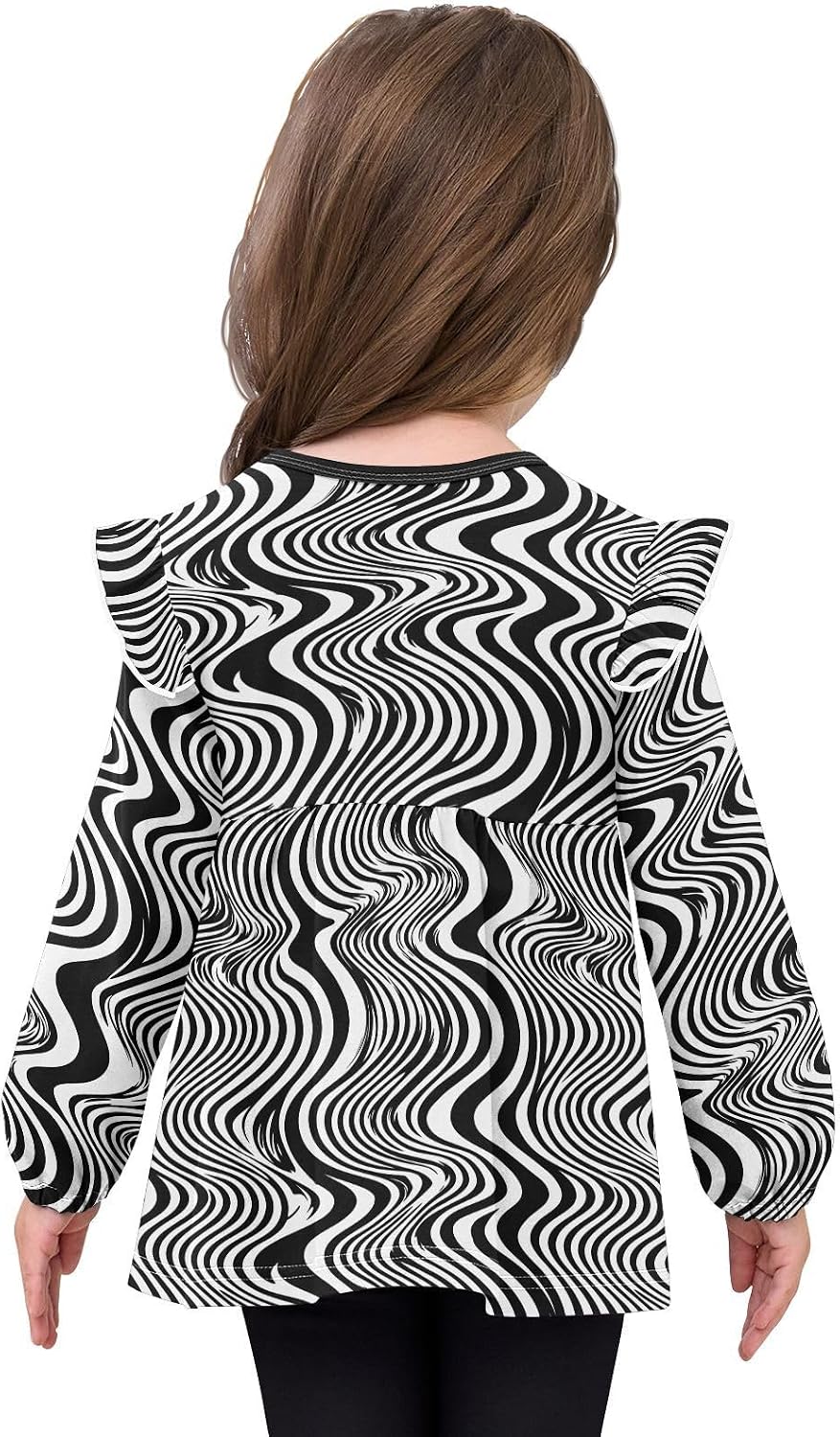 visesunny Toddler Clothes for Girls Wavy Line Illusion Pattern Long Sleeve Fall Shirts Cotton Top with Ruffle Collar