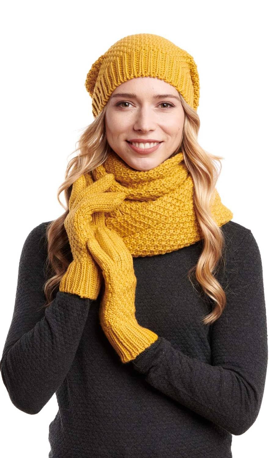 Hilltop Winter Kombi Set aus Winter Schal, passender Strickmütze und Handschuhe, 3-tlg.