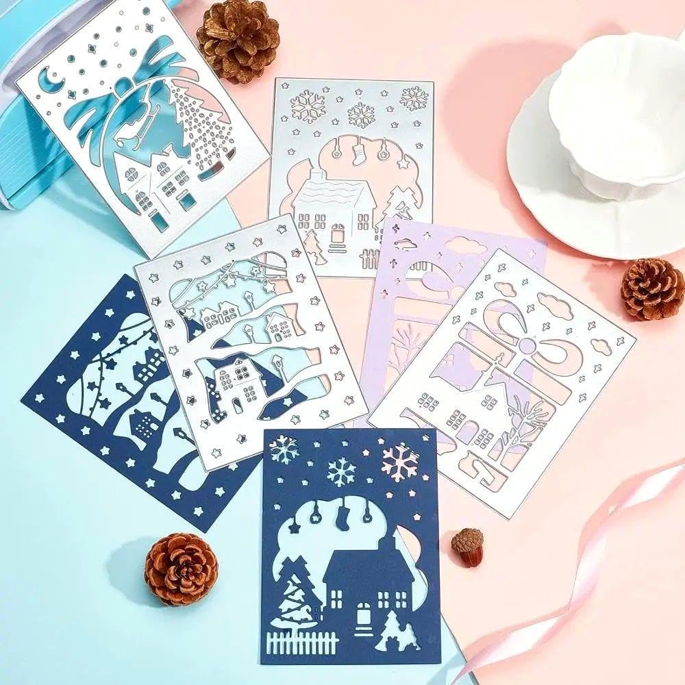 4点setカッティングダイ 家 街 雪片 クリスマス