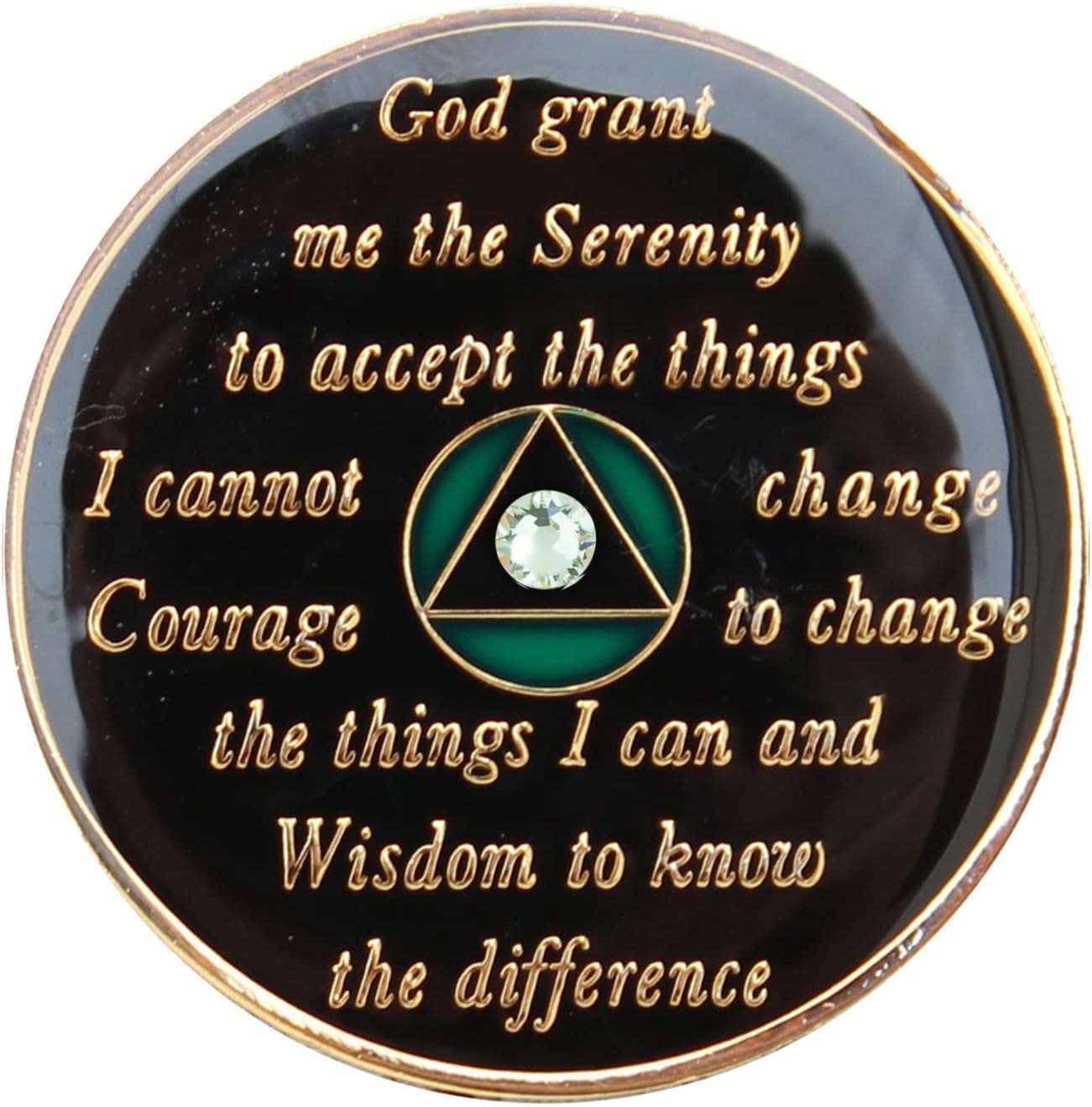 Recovery Mint Sobriety Chip AA Triplate Green & Diamond Bling (2 Year)