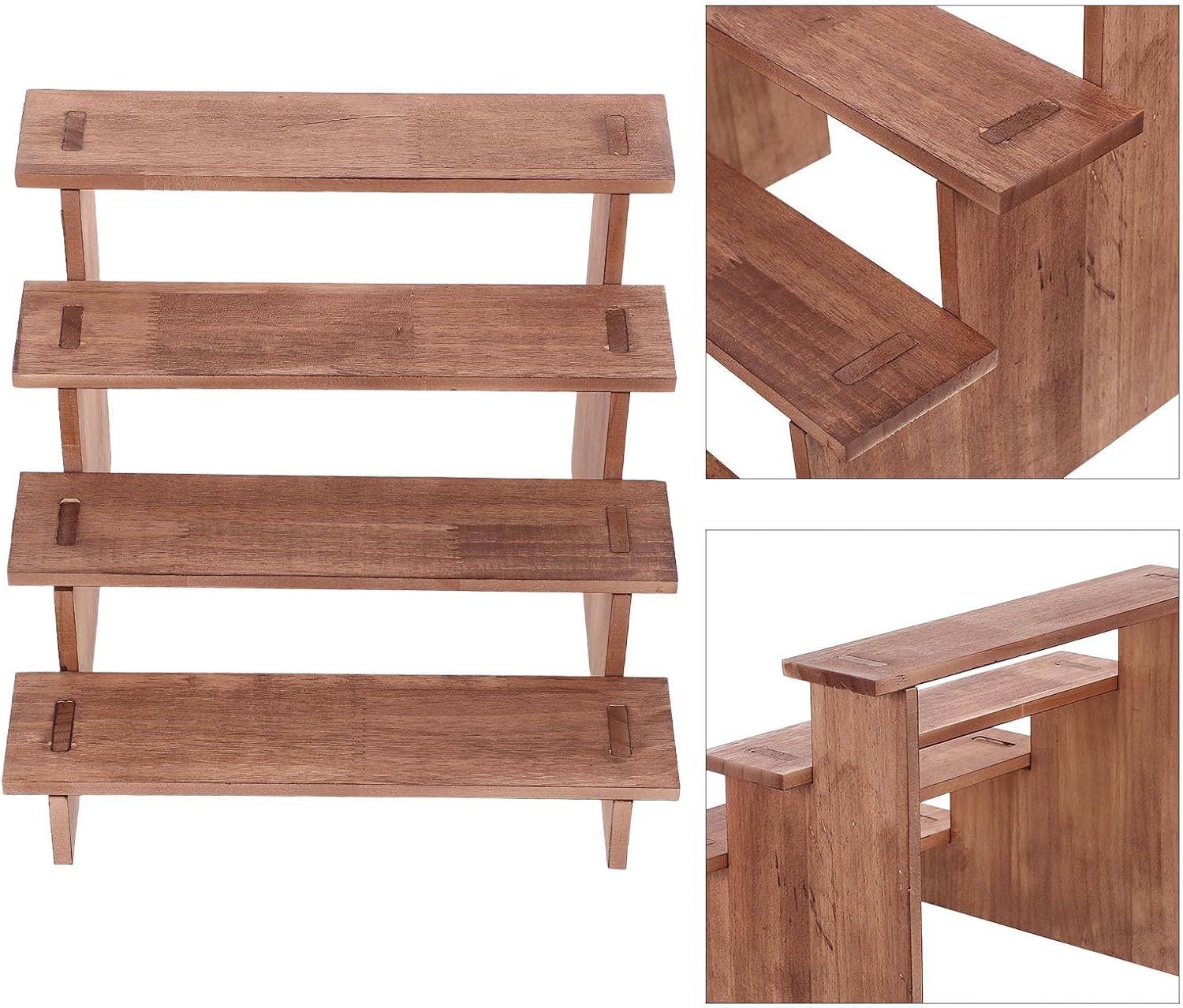Four Tier Wooden Display Riser Stand for Desktop Cosmetics and Makeup | Scandinavian Minimalist Design, Thick Base and Reinforced Pillars, Boutique Use