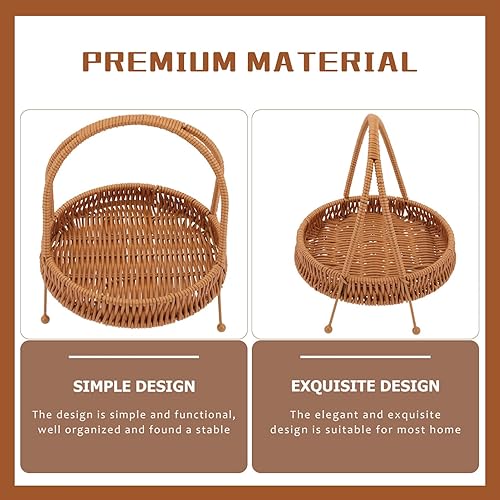Miniatura 2 de Kichvoe Cesta tejida de ratán de imitación, bandejas de mimbre para decoración, cesta de frutas tejida, cesta de almacenamiento de frutas, bandeja