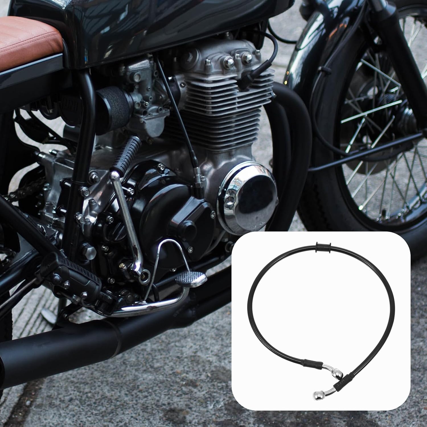 Garneck Motorcycle Black Brake Hose 60cm Hydraulic Brake Line Cable for Racing and Urban Motorcycles Compatible with Motorbike Braking Systems