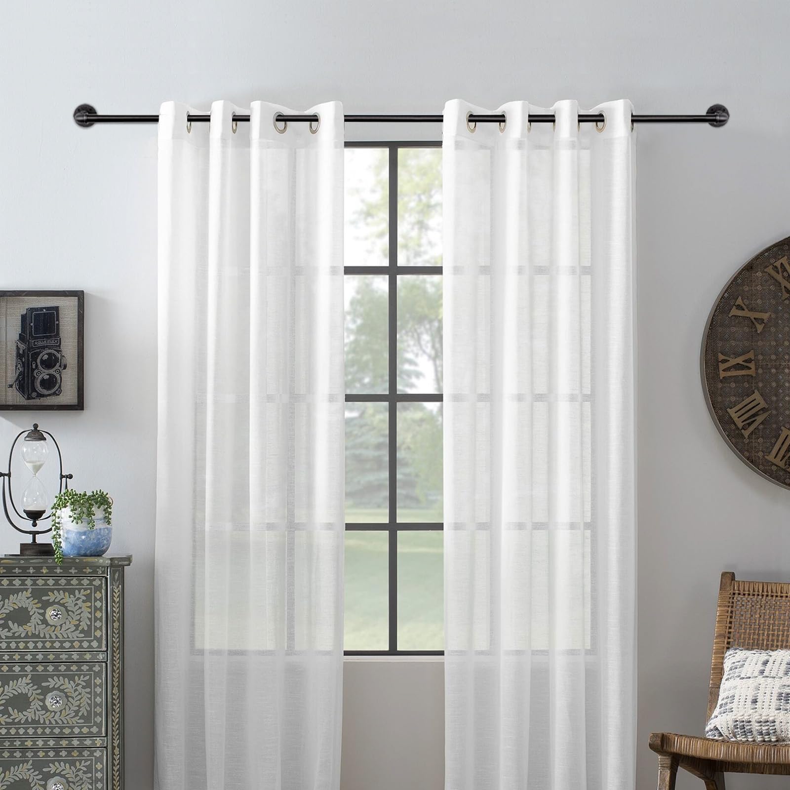 Industrial Curtain Rods for Windows 48 to 84 Inches(4-7ft), Blackout Wrap Around Curtain Rod, Indoor and Outdoor Curtain Rods, 1 Inch Diameter Curtain Rods, Adjustable Curtain Rod, 48''-86''