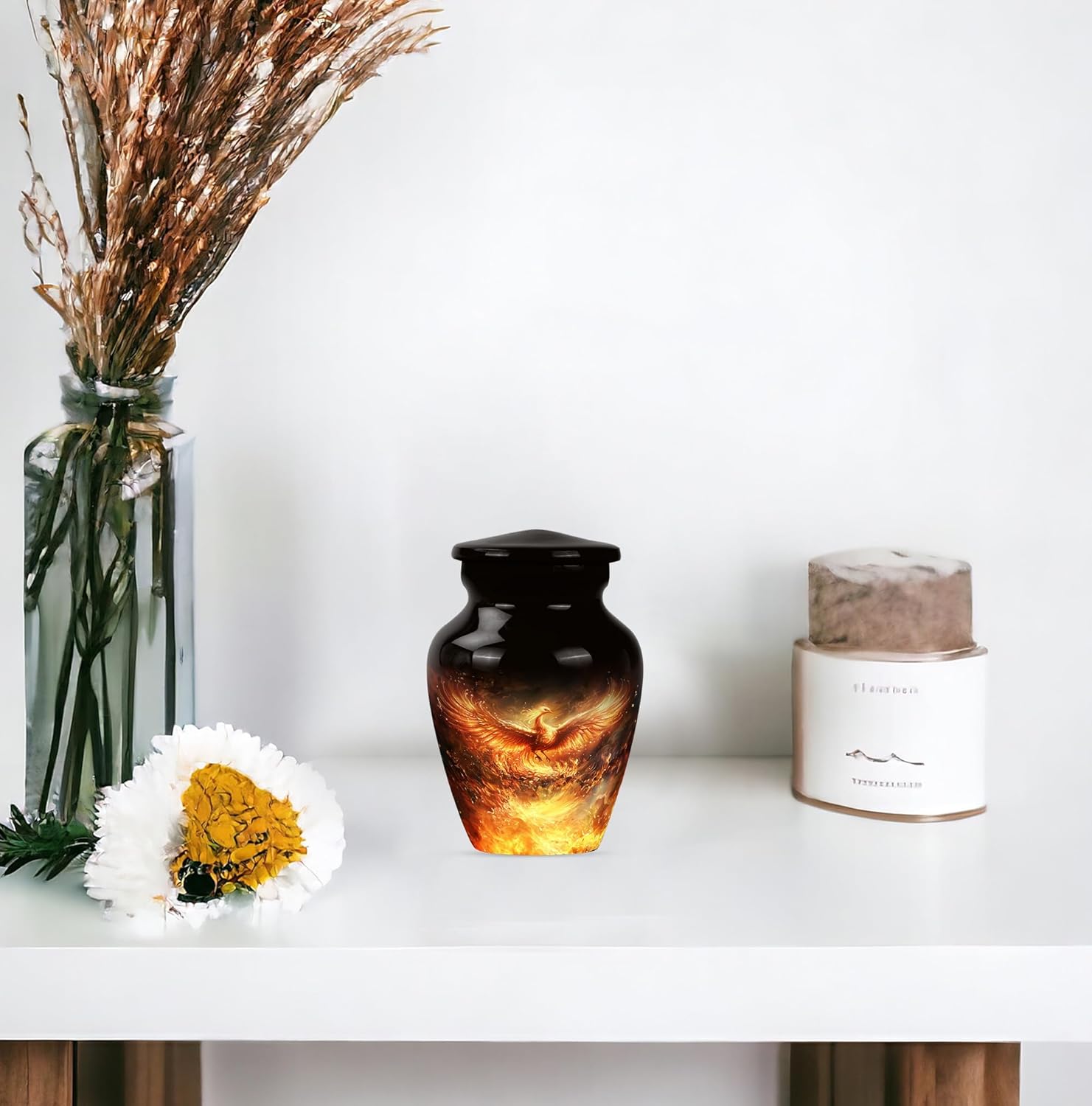 Phoenix Bird Urns, Decorative Urns, Memorial Urn, Cremation Urns for Adults Male & Female, Small Ashes Keepsake for Sister, Small Keepsake Urn for Mom & Dad Ashes, Pack of 1, Black, Orange