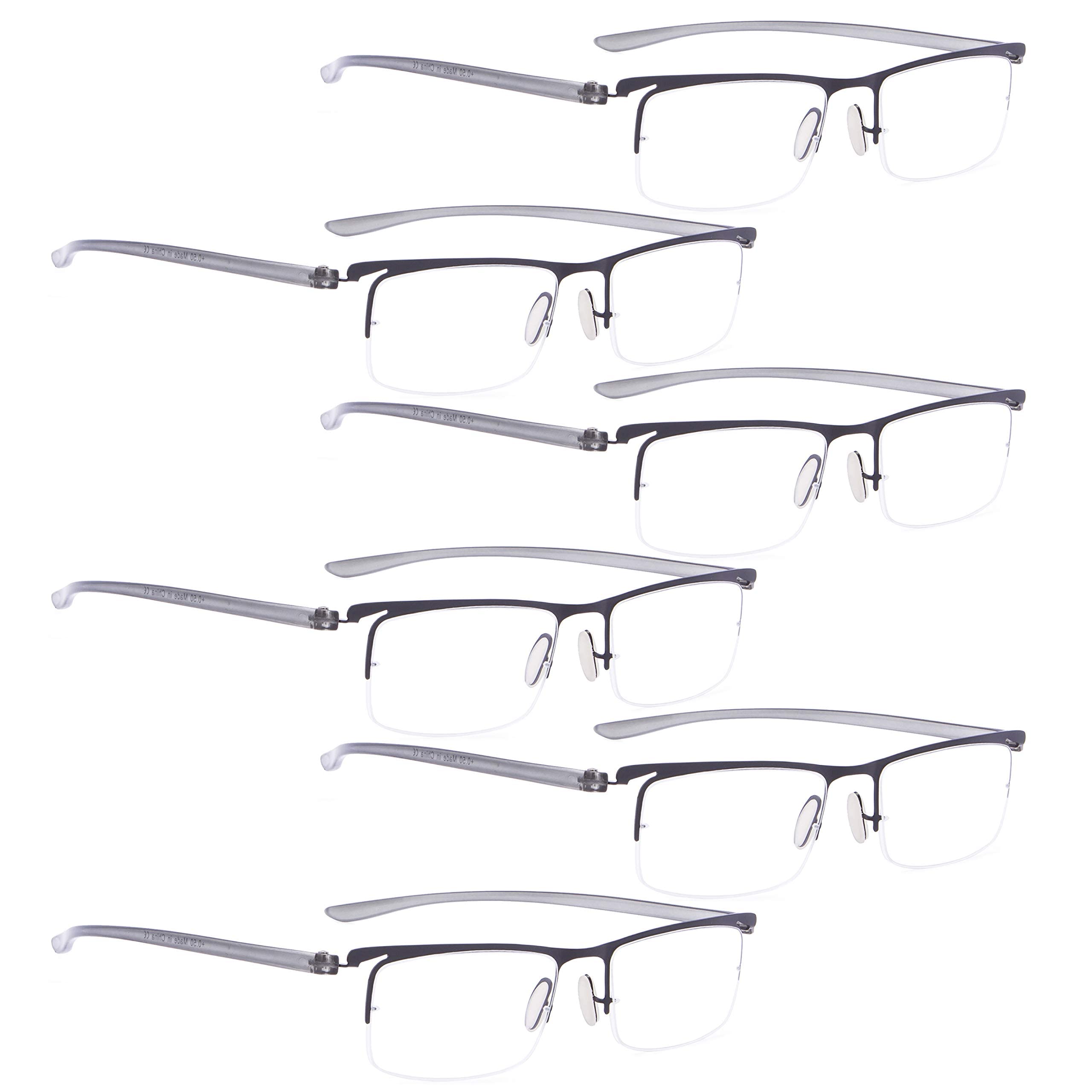 LUR READING GLASSES 6 pack Half-Rim Readers (Black)