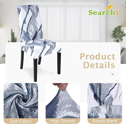Miniatura 3 de SearchI Juego de 6 fundas estampadas para sillas de comedor, fundas elásticas para sillas de cocina, lavables, fundas extraíbles para sillas de