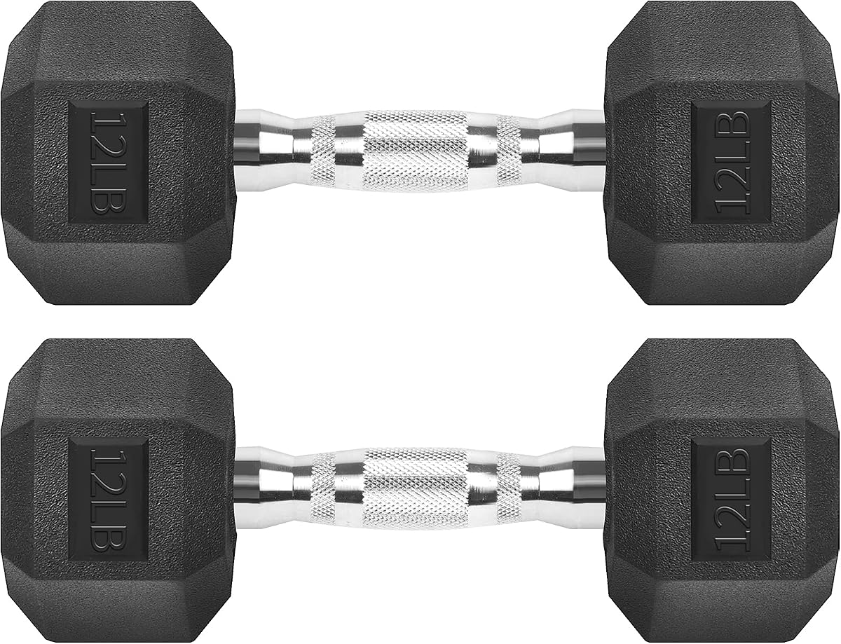 Hex Dumbbells Rubber Coated Cast Iron Dumbbell Set for Exercises | 2.5-40 lb Dumbbells Pair for Home Gym Strength Training, Ultra-low odor rubber, Crack and Chip Resistant, Ergonomic Knurled
