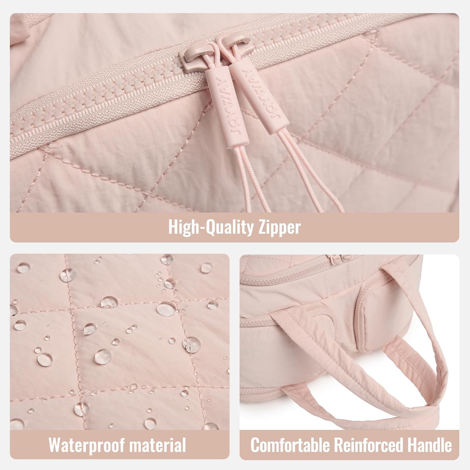 Travel Toiletry Bag, Large Quilted Cosmetic Organizer with Water-Resistant PVC & Mesh Pockets, Makeup Bag for Weekend Trip and Business Travel Essentials (Pink)