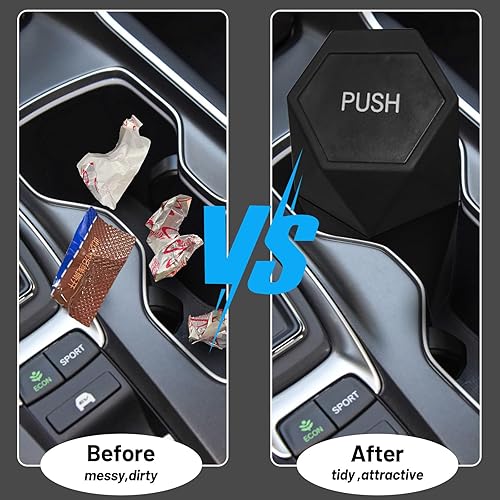 Miniatura 6 de Bote de basura para automóvil, 1 unidad con 30 bolsas de basura, contenedor de basura para automóvil, se adapta a portavasos y consola, mini