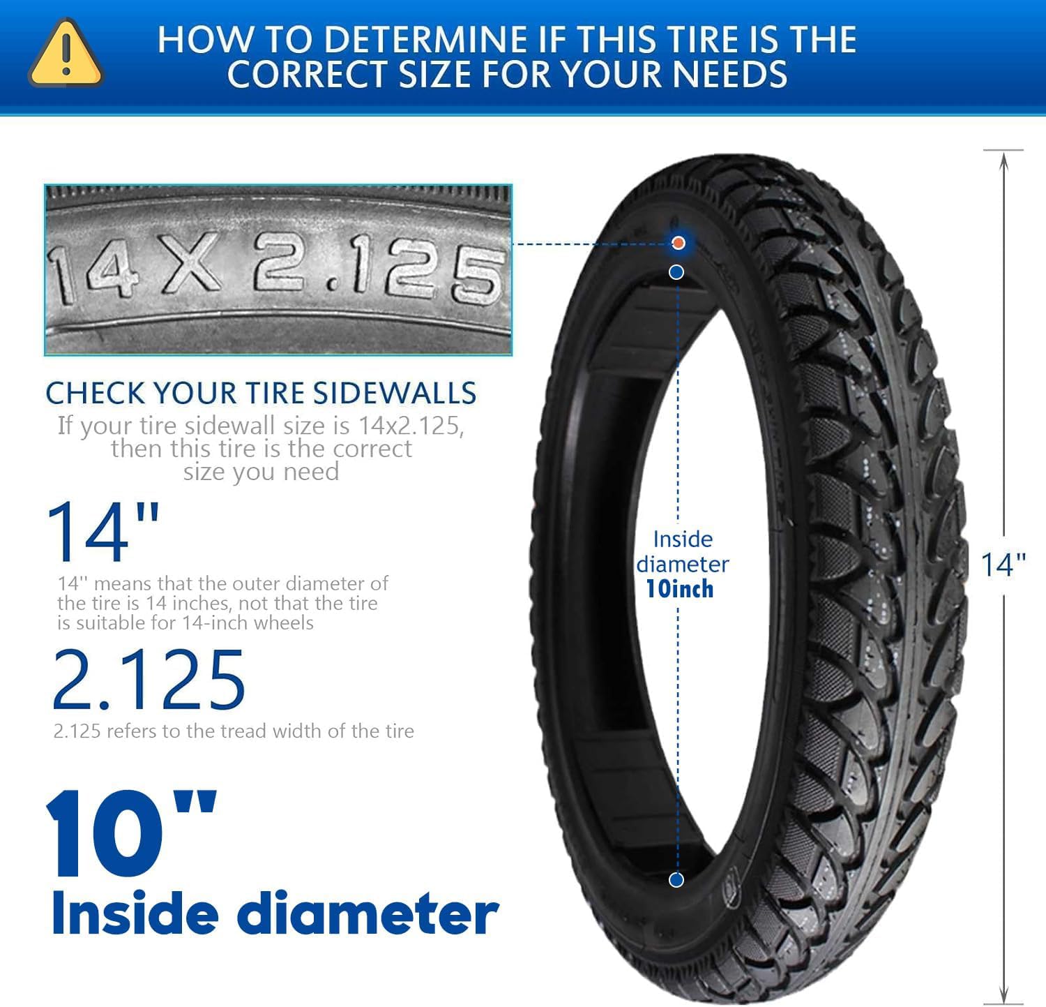 Copertone for bici elettrica 14 x 2.125 Tubeless | Pneumatico tubeless 14x2.125 for pneumatico bici elettrica pieghevole Ebike 14x2.125/57-254 con battistrada antiscivolo e design ispessito(A regular)