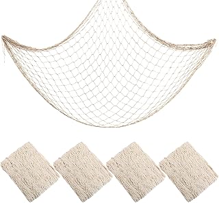 4PCS Fish Net Decorations, Natural Cotton Hawaiian Party Fishing Net Decorative, Nautical Themed Cotton Fishnet Party Decor, Fishnet Fabric Wall Hanging Fishnet for Ocean Theme Party