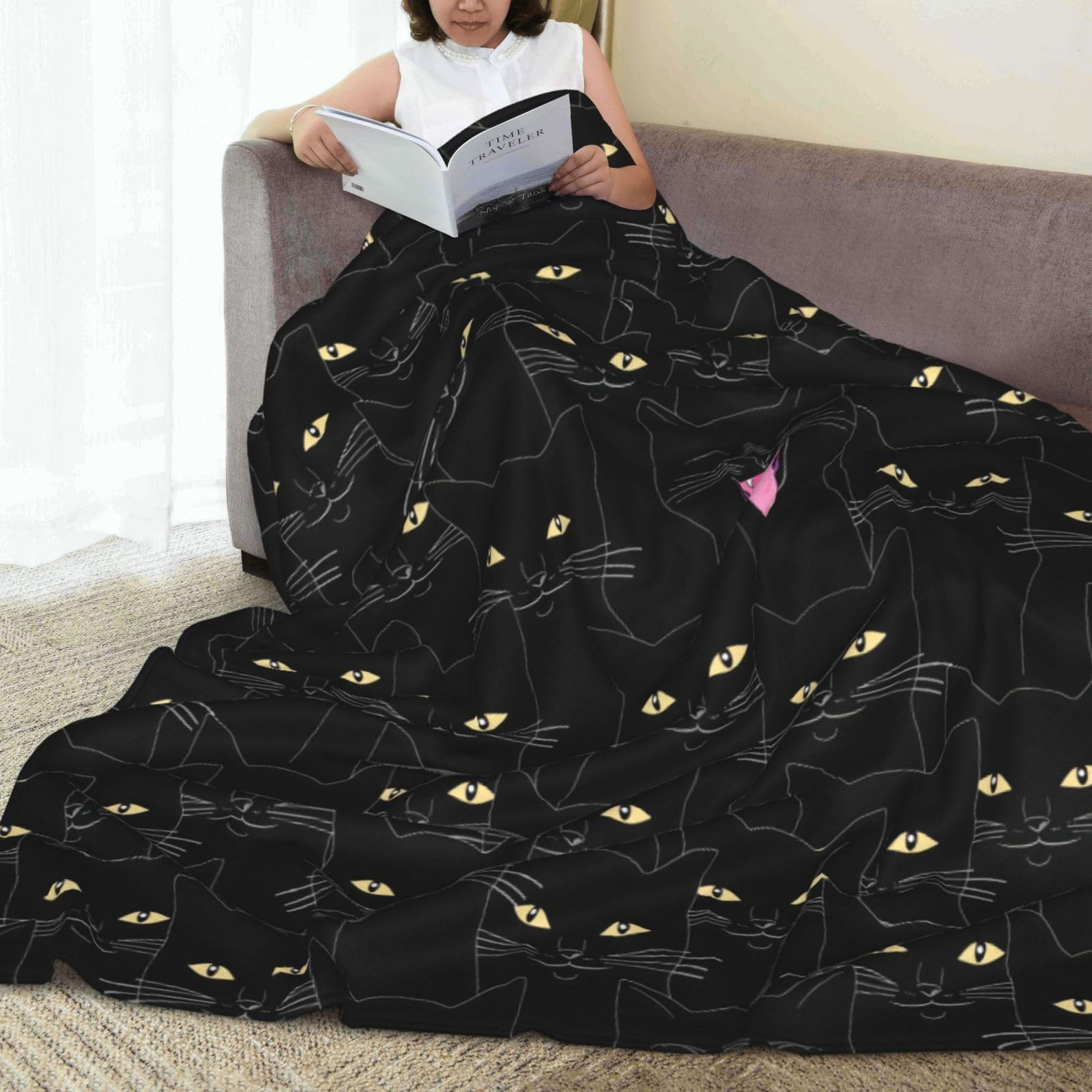 Schwarze Katzendecke, weich, flauschig, Flanell, Plüsch, Überwurfdecke für Couch, Sofa, Bett, dekorative Decken, Geschenke für Erwachsene, Decke, 152,4 x 127 cm